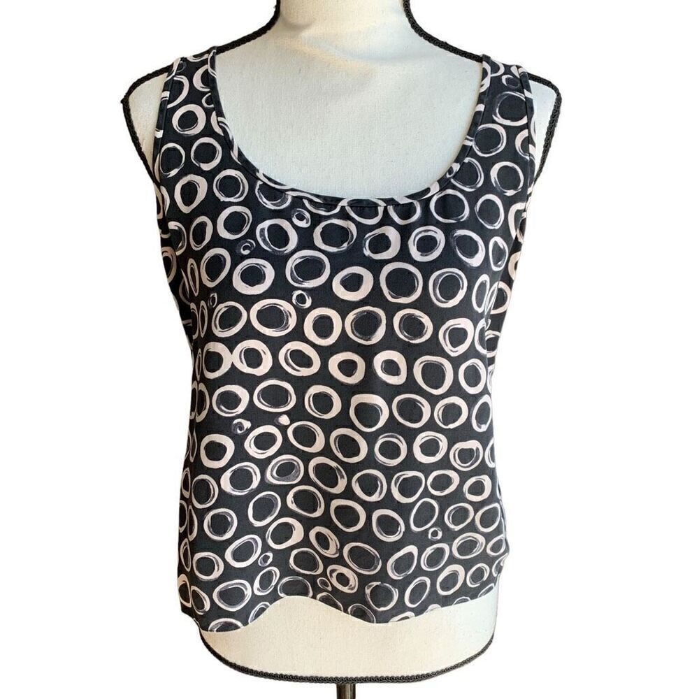 Ellen Tracy Silk Tank Geometric Circle Pattern Black White Women Size 8 EUC‎